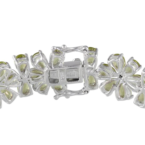 Hebei Peridot (Pear), White Topaz Floral Bracelet (Size 7) in Platinum Overlay Sterling Silver 40.400 Ct.