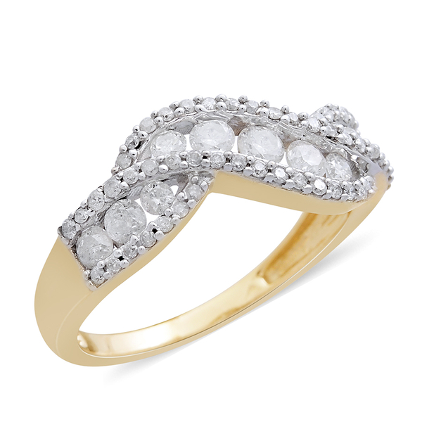 9K Yellow Gold SGL Certified Diamond (Rnd) (I3-G-H) Curve Ring 1.000 Ct.