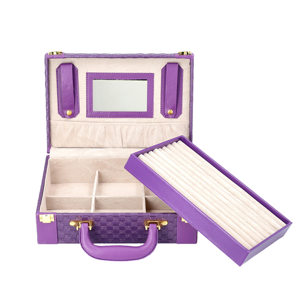 Purple Colour Woven Pattern Briefcase Design Double Layer Jewellery Box with Mirror Inside (Size 27.5X18.5X9 Cm)