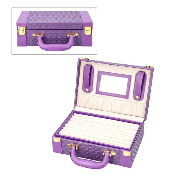Purple Colour Woven Pattern Briefcase Design Double Layer Jewellery Box with Mirror Inside (Size 27.