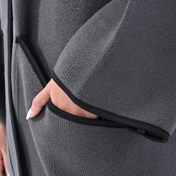 LA MAREY 100% Acrylic Knitted Coat with Buckle (Size 136x59 Cm) - Dark Grey