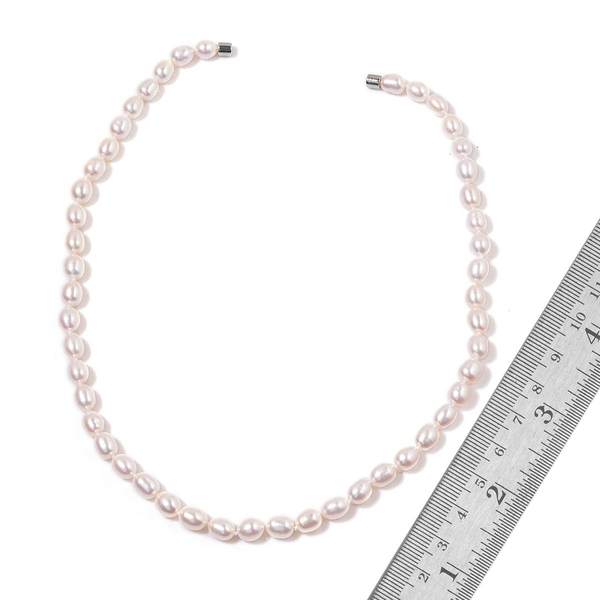 Fresh Water White Pearl Necklace (Size 18) in Silver Tone