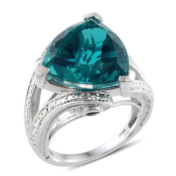Capri Blue Quartz (Trl 11.75 Ct), Rhodolite Garnet and Diamond Ring in Platinum Overlay Sterling Sil