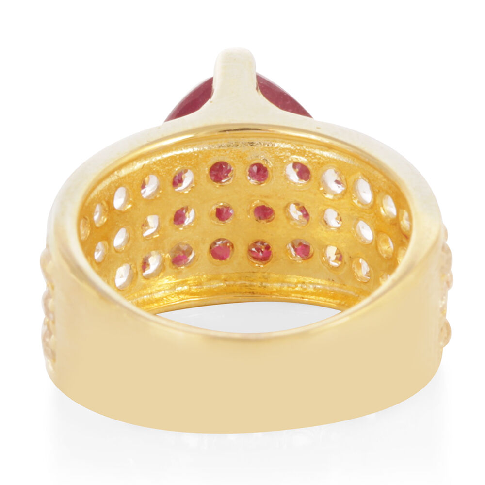 African Ruby (Trl 6.25 Ct), White Topaz Ring in 14K Gold Overlay Sterling Silver 7.750 Ct.