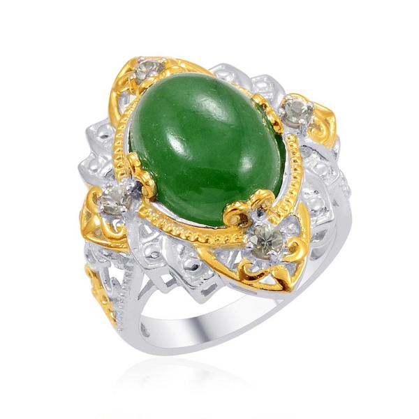 Designer Collection Green Jade (Ovl 9.25 Ct), Green Sapphire Ring in 14K YG and Platinum Overlay Ste