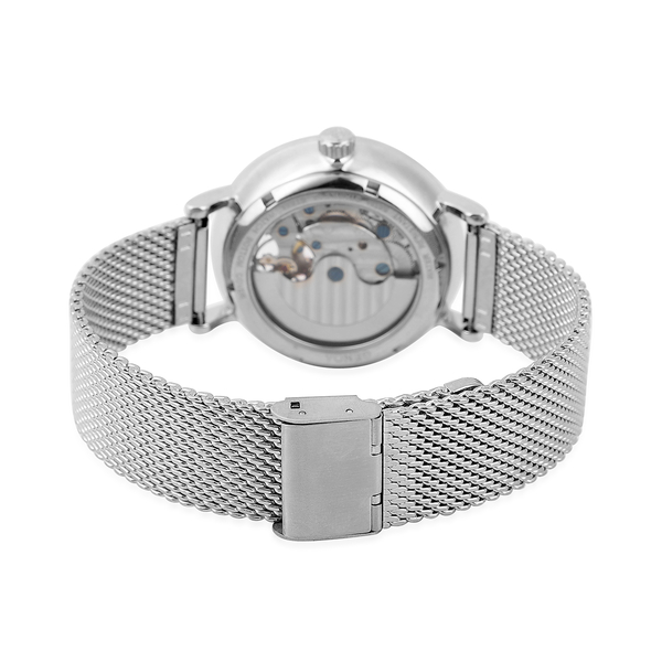 GENOA Automatic Movement White Dial 5 ATM Water Resistant Watch with Mesh Strap in Silver Tone