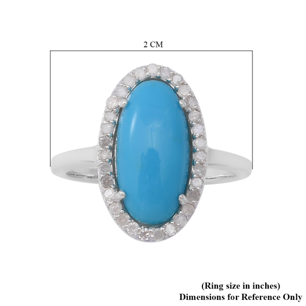 Arizona Sleeping Beauty Turquoise and Diamond Ring in Rhodium Overlay Sterling Silver 3.18 Ct.