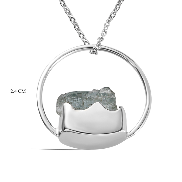 Aquamarine Circle Pendant with Chain (Size 20) in Platinum Overlay Sterling Silver 13.32 Ct.