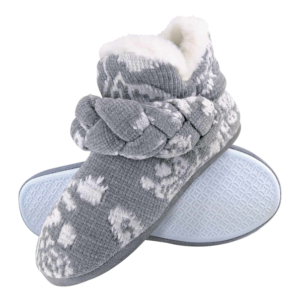 Dunlop Knitted Warm Fleece Slippers Boots (Size 4) - Grey