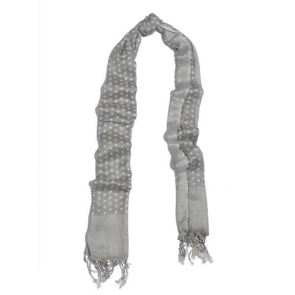 NEW FOR SEASON - Hand Screen Printed Grey and White Colour Dots Printed Scarf (Size 180x55 Cm)