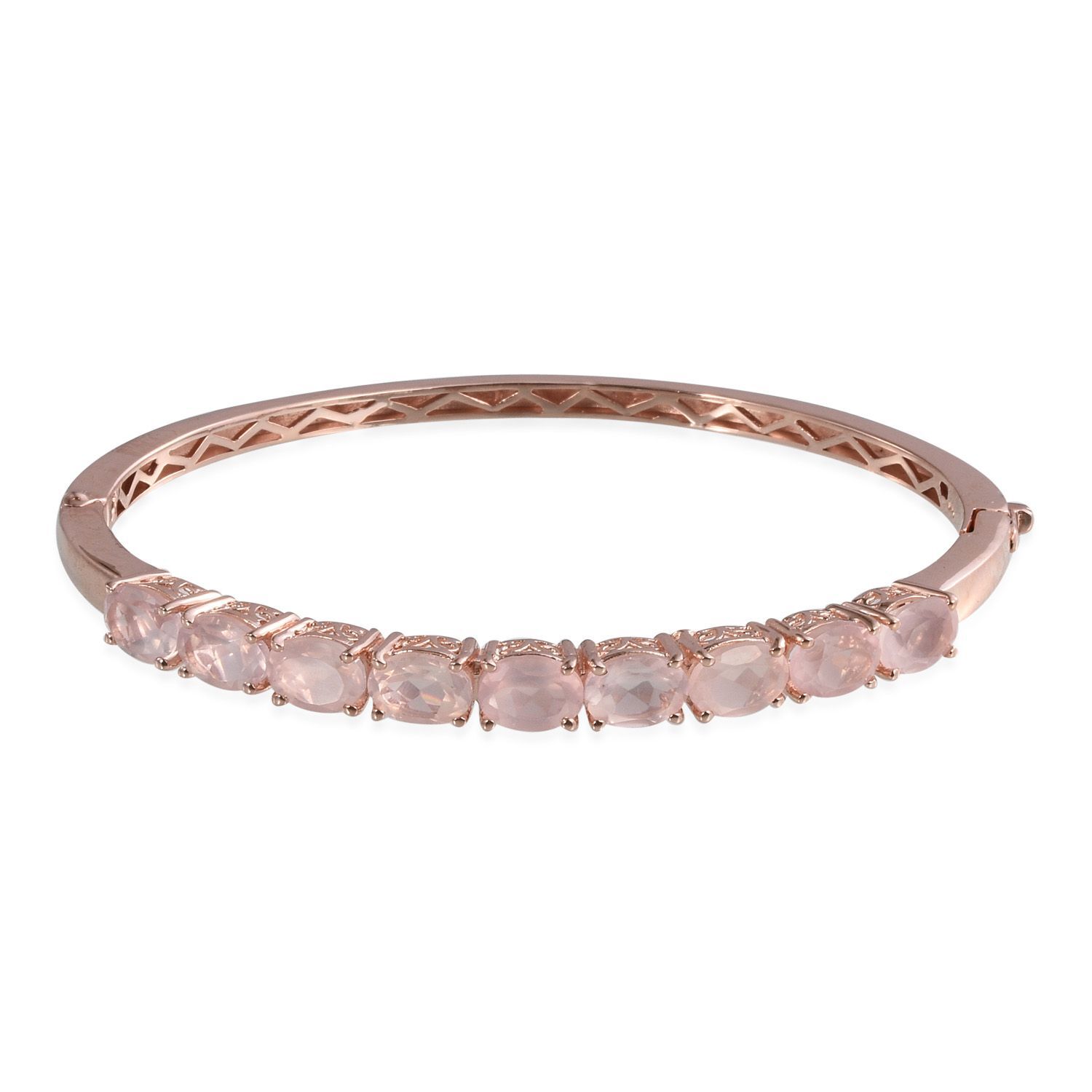 Rose Quartz (Ovl) Bangle (Size 7.5) in ION Plated Rose Gold Bond 11.750 Ct.