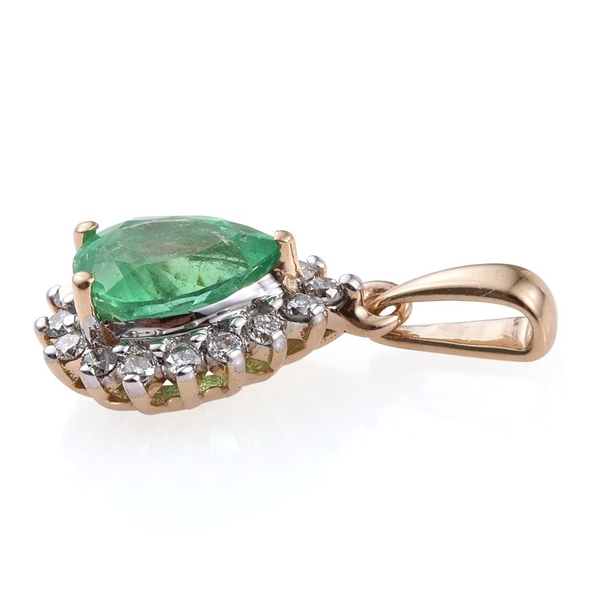 14K Yellow Gold Boyaca Colombian Emerald (Pear 0.85 Ct), Diamond Pendant 1.000 Ct.