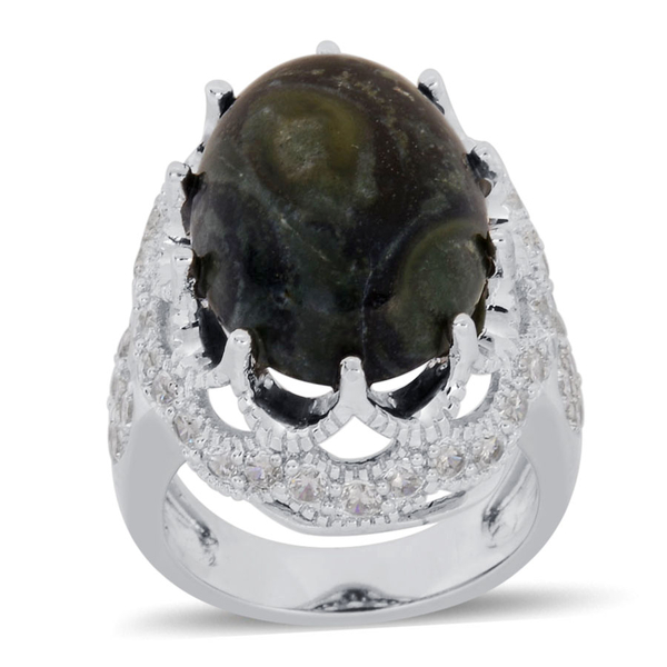 Kambaba Jasper (Ovl 12.00 Ct), Simulated White Diamond Ring in Silver Tone 16.800 Ct.