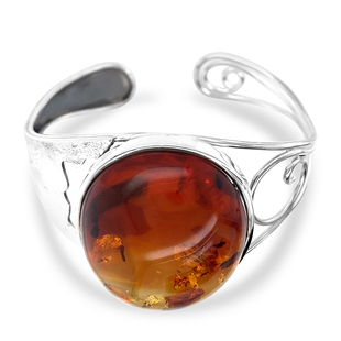 Natural Baltic Amber Cuff Bangle (Size 7.5) in  Sterling Silver, Silver Wt. 24.00 Gms