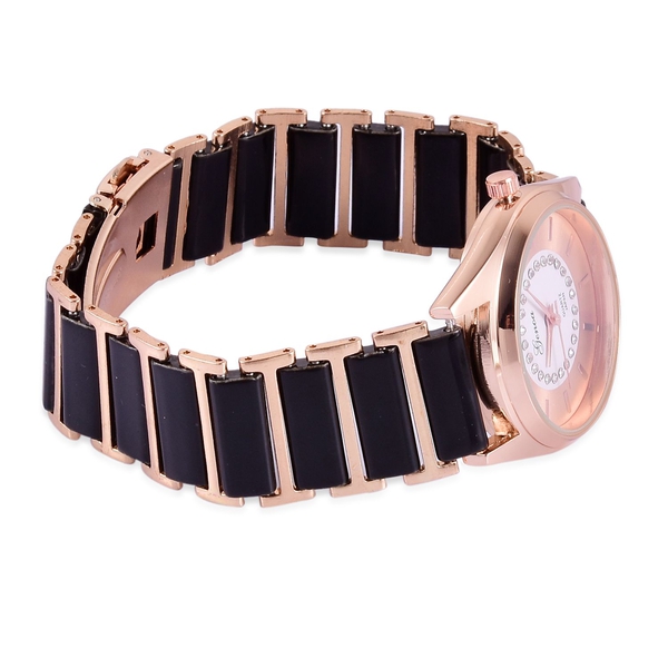 GENOA Japanese Movement White Austrian Crystal Rose Gold Colour Dial Water Resistant Watch in Rose Gold Tone with Stainless Steel Back and Black Ceramic Strap