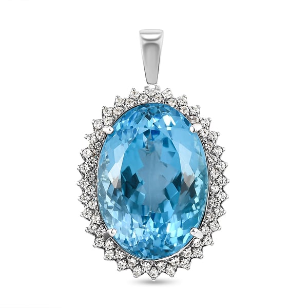 Blue Topaz and Natural Cambodian Zircon Pendant in Platinum Overlay Sterling Silver 47.19 Ct, Silver