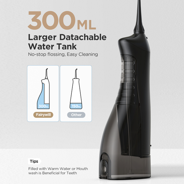 FairyWill: 502 Air Flosser (With 2 Replacement Jet Tips) - Black