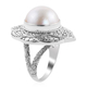 Royal Bali Collection - White Mabe Pearl Ring in Sterling Silver, Silver Wt 11.17 Gms