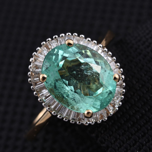 ILIANA 18K Y Gold AAA Boyaca Colombian Emerald (Ovl 3.10 Ct), Diamond (SI/G-H) Ring 3.500 Ct.