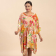 TAMSY Viscose Floral Pattern Kaftan Top with Drawstraing - Beige