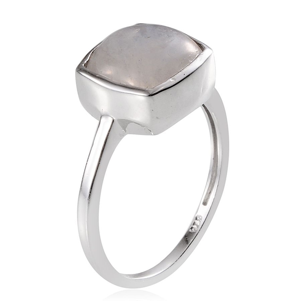 Rainbow Moonstone (Cush 5.25 Ct) Solitaire Ring in Platinum Overlay Sterling Silver 5.250 Ct.