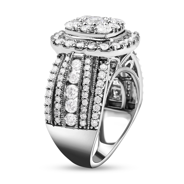 NY Close Out- 14K White Gold Diamond (I1-I2/G-H) Cluster Ring 3.04 Ct, Gold wt. 8.86 Gms SIZE N