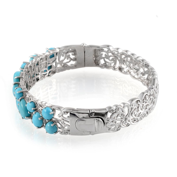 Arizona Sleeping Beauty Turquoise Bangle (Size 7.5) in Platinum Overlay Sterling Silver 8.400 Ct.