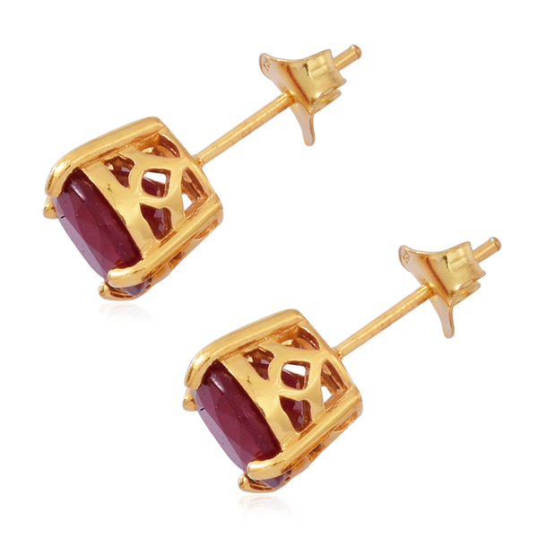 African Ruby (Rnd) Stud Earrings (with Push Back) in 14K Gold Overlay Sterling Silver 5.500 Ct.