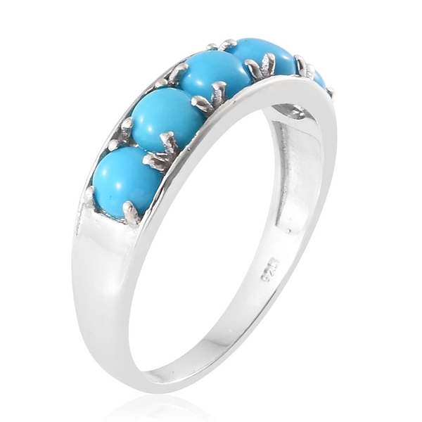 Arizona Sleeping Beauty Turquoise (Rnd) 5 Stone Band Ring in Platinum Overlay Sterling Silver 2.500 Ct.