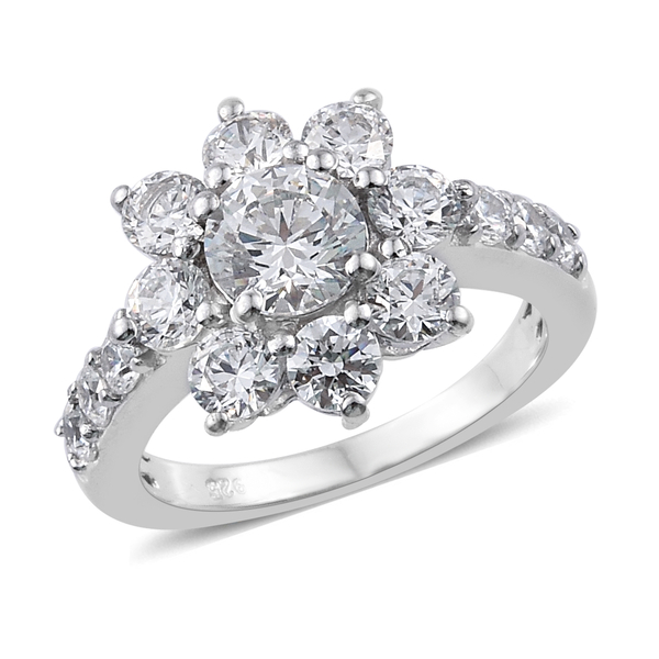 Lustro Stella Made with Finest CZ Floral Ring in Platinum Plated Sterling Silver