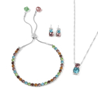 3 Piece Set - Multi Colour Austrian Crystal & Simulated Multi Gemstones Pendant with Chain ( 20 with