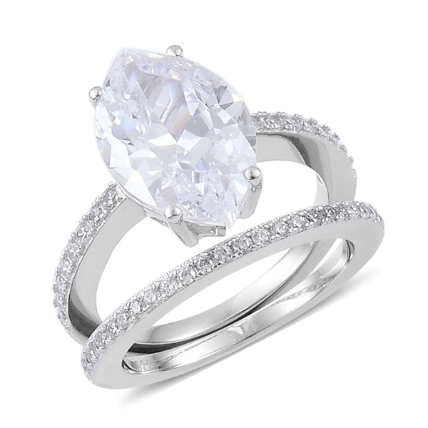 ELANZA AAA Simulated White Diamond 2 Ring Set in Platinum Overlay Sterling Silver
