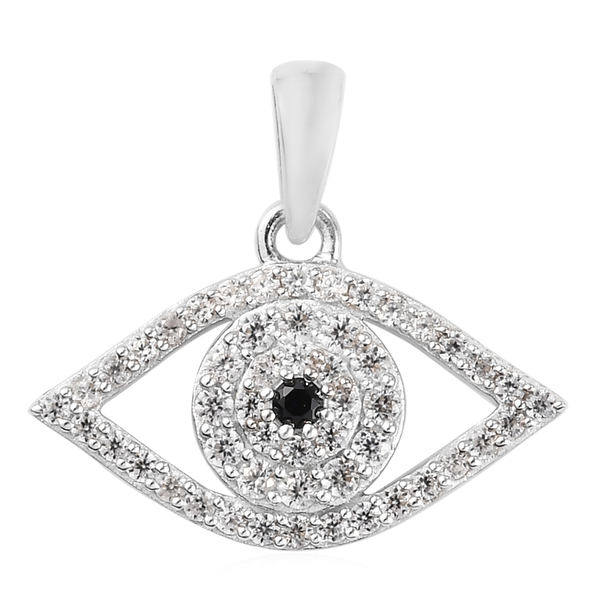 Boi Ploi Black Spinel and Natural Cambodian Zircon Pendant in Platinum Overlay Sterling Silver