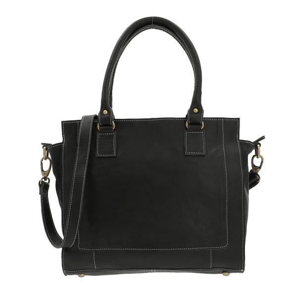 100% Genuine Leather Shoulder Bag with Detachable and Adjustable Strap (Size 33x22x8.5 Cm) - Black