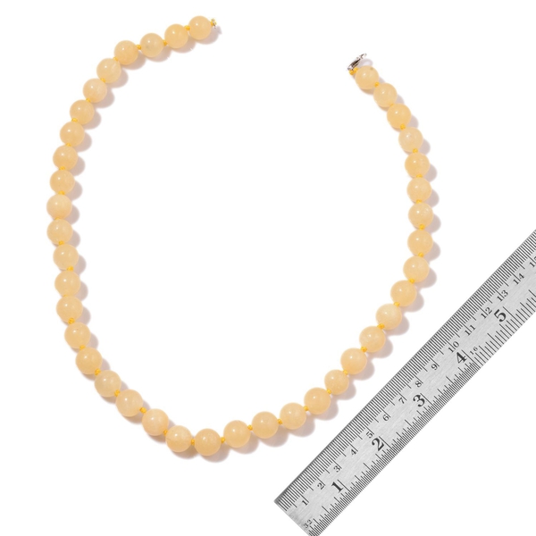 Natural Rare Honey Round Jade Necklace (Size 18) in Rhodium Plated Sterling Silver 250.00 Ct. Size 9-10 mm.