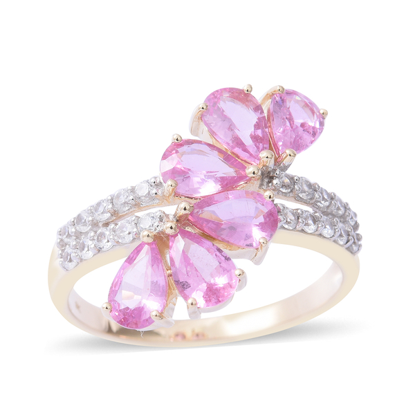2.50 Carat AAA Pink Sapphire and White Zircon Contemporary Style Ring in 9K Gold 2.7 Grams