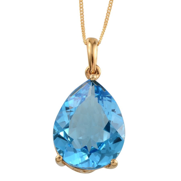 Electric Swiss Blue Topaz (Pear) Pendant With Chain in Yellow Gold Overlay Sterling Silver 17.000 Ct