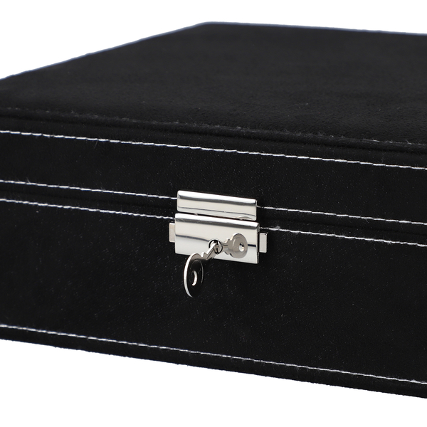 2 Tier Velvet Jewellery Box with Lock and Key (Size 26x26x9Cm) - Black