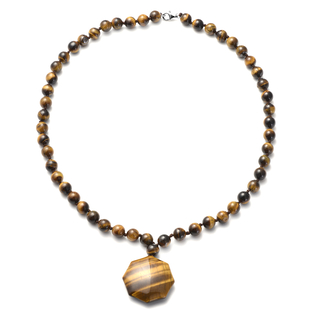 Yellow Tiger Eye Beads Necklace (Size - 20) in Platinum Overlay Sterling Silver 313.00 Ct.