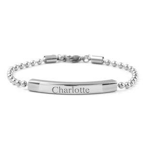 Personalised Engravable Bar ID Bracelet, Size 7 Inch in Silver tone