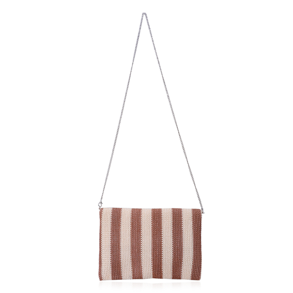 Stripe Straw Clutch Bag With Removable Chain (Size 12x8 inch)