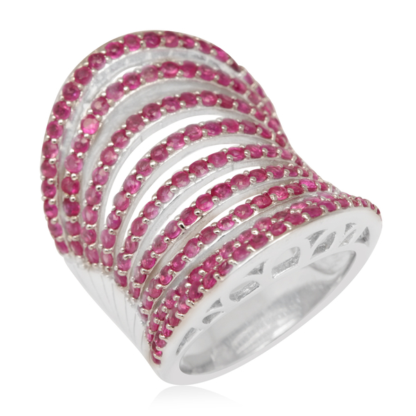 Ruby (Rnd) Ring in Rhodium Plated Sterling Silver 5.000 Ct. Silver wt 8.50 Gms.
