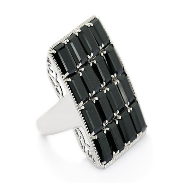 Boi Ploi Black Spinel (Oct) Ring in Rhodium Plated Sterling Silver 19.000 Ct.