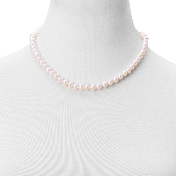 9K White Gold AAA Freshwater White Pearl (8-9 mm) Necklace (Size 18 with 2 inch Extender)