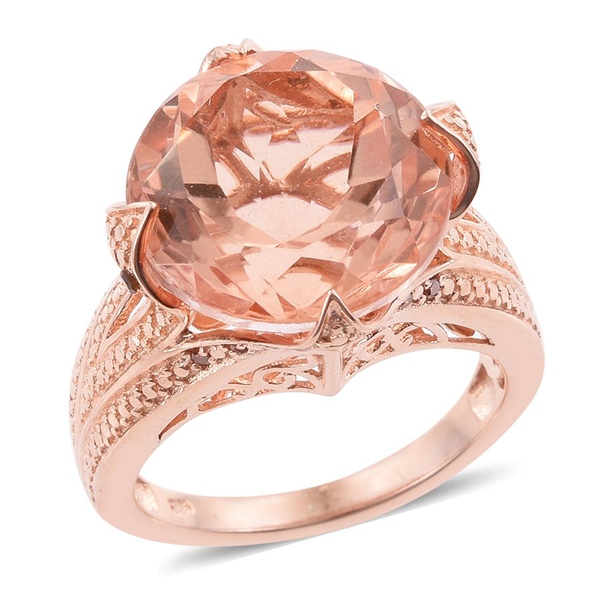 Galileia Blush Pink Quartz (Rnd), Red Diamond Ring in Rose Gold Overlay Sterling Silver 15.000 Ct.