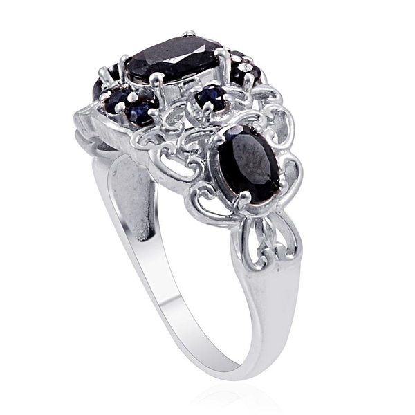 Kanchanaburi Blue Sapphire (Ovl 1.50 Ct) Ring in Platinum Overlay Sterling Silver 3.180 Ct.