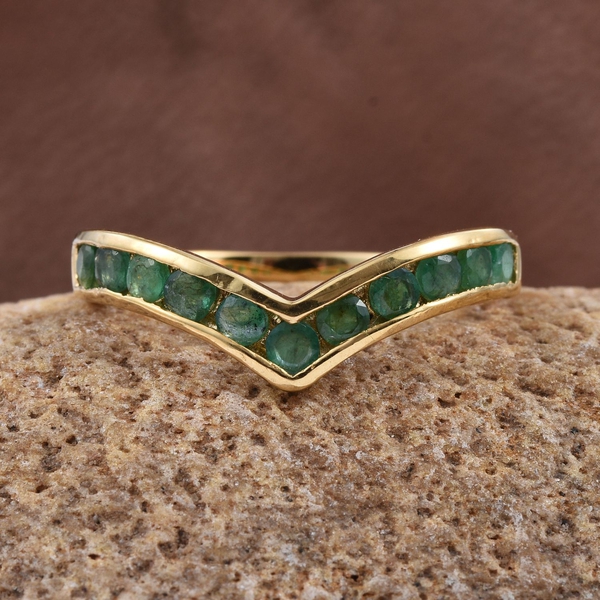 Brazilian Emerald (Rnd) Wishbone Ring in 14K Gold Overlay Sterling Silver 1.000 Ct.