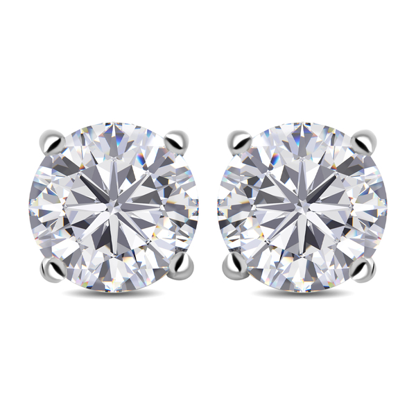 Moissanite Solitaire Earrings (With Push Back) in Rhodium Overlay Sterling Silver 2.00 Ct.