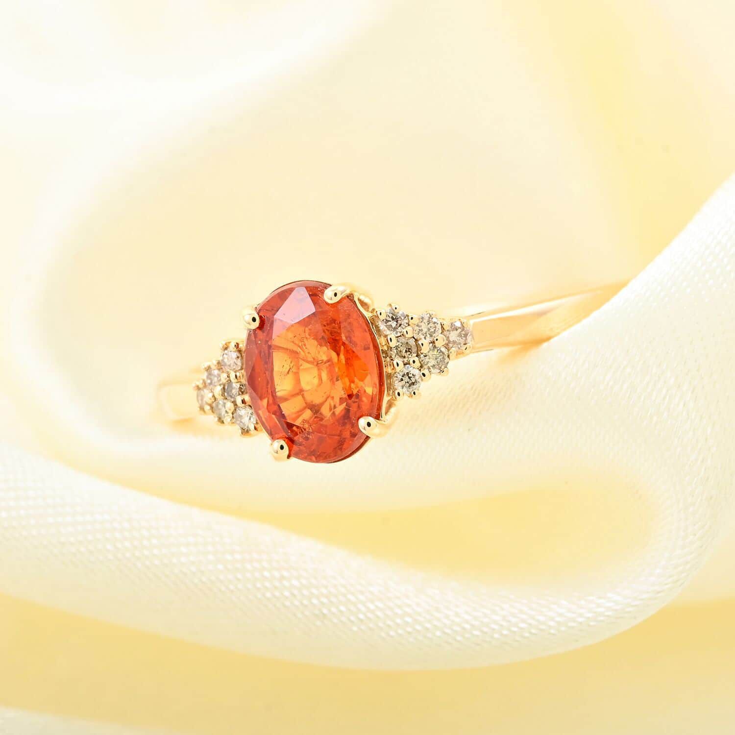 14K Yellow Gold  AAA   Nigerian Spessartite Garnet ,  White Diamond  I2 Ring 2.00 ct,  Gold Wt. 3.15 Gms  2.000  Ct.
