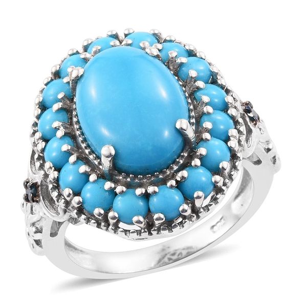 Arizona Sleeping Beauty Turquoise (Ovl 4.30 Ct), Blue Diamond Ring in Platinum Overlay Sterling Silv